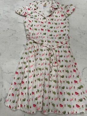 Gymboree White Dress with Pink & Green Bird Print